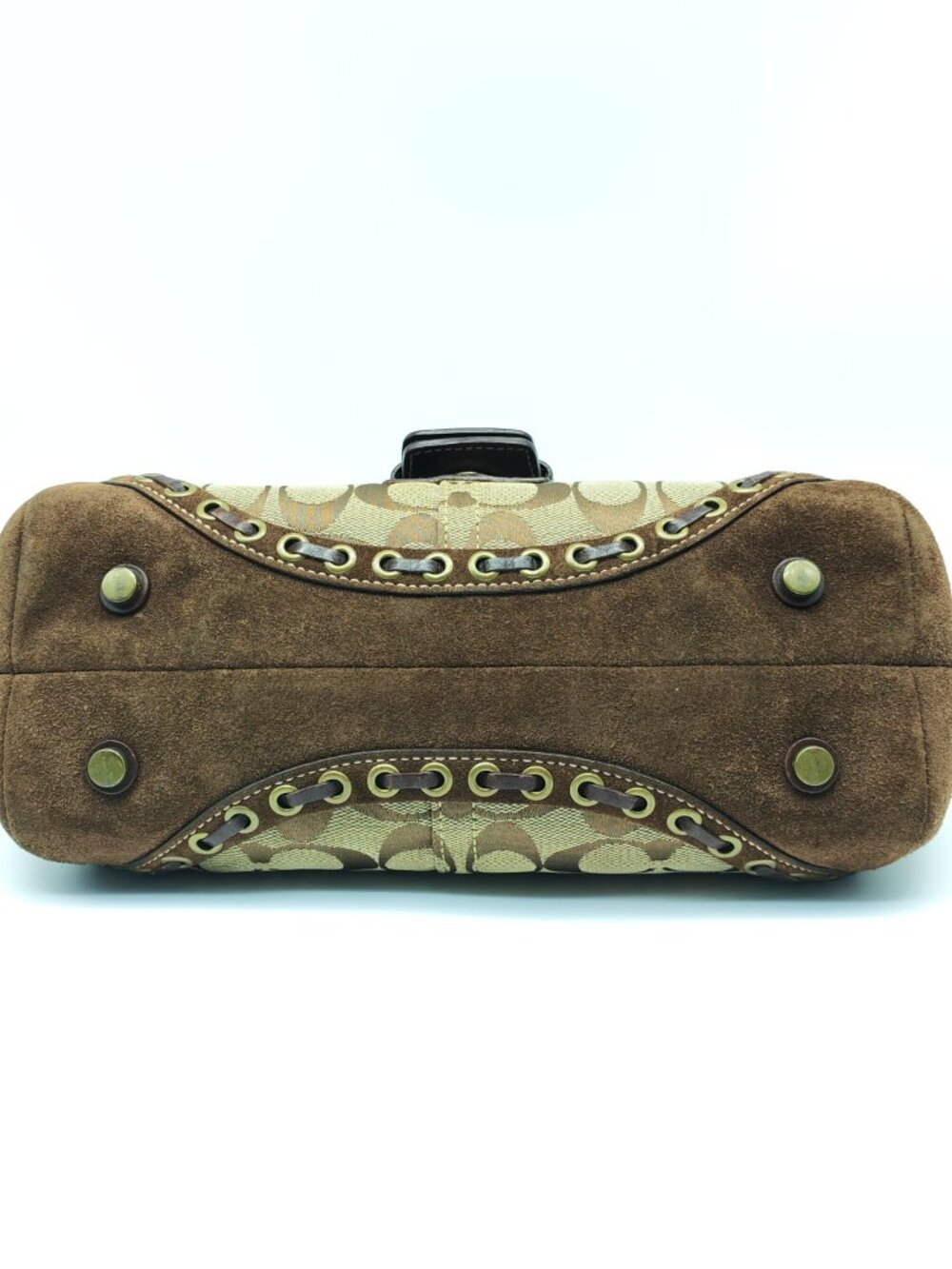 Coach Soho Signature Canvas Suede Buckle Flap Satchel Handbag Brown Studded Y2K - Picture 15 of 15
